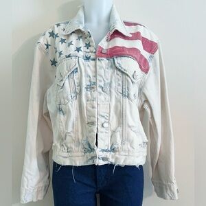 Blank NYC Red and White Denim Trucker Jacket